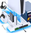 PS5/Slim/Pro Stand and Cooling Station with LED Controller Charging Station for PlayStation 5 Console, Controller Charger, Cooling Stand, PS5/Slim/Pro Skin Accessories Kit with 3 Level Cooler Fan by OIVO