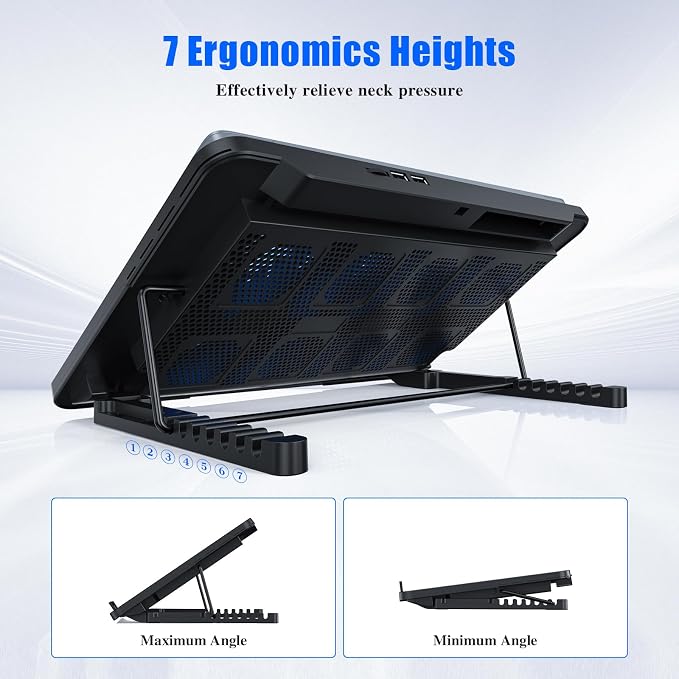 LIANGSTAR Laptop Cooling Pad, Laptop Cooler with 8 Quiet Fans for 12-17 Inch Gaming Laptop Fan Cooling Pad Stable Stand 7 Height & Wind Speed Adjustable, 2 USB Port & Phone Holder - Image 4