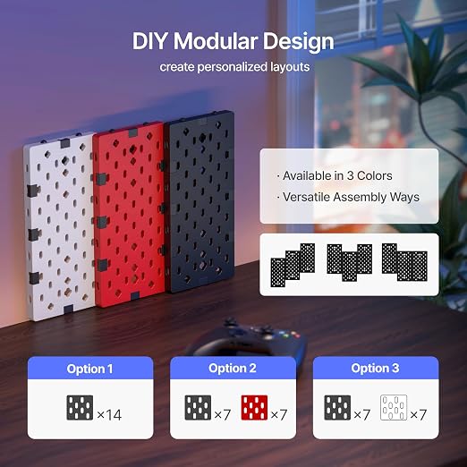 PEGZONE Controller and Headphone Holder Wall Mount, 14pcs, Black | Modular Gaming Pegboard with Accessories, Controller Stand, Disc Shelf Organizer - Image 2