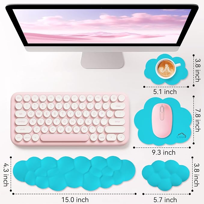 Sushret Cloud Wrist Rest for Computer Keyboard and Mouse Pad Set,Scuba Blue | Memory Foam, Leather, 4-in-1 Cloud Keyboard Wrist Rest Set with Ergonomic Support for Arm and Palm Cushion, Gaming/Work Setup - Image 3