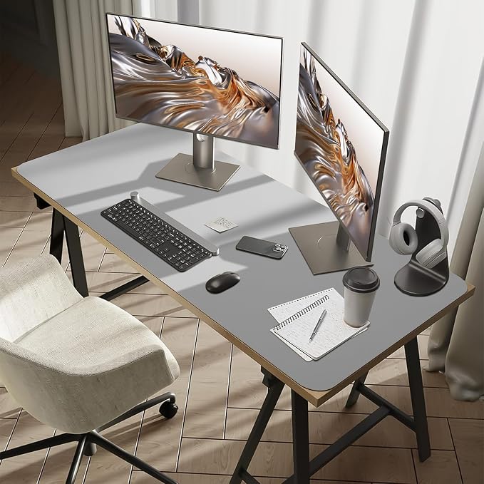 Bloss Large Desk Pad, 47.2" x 24" Desk Mat, Desk Pads on Top of Desks, Computer Mat Non-Slip, Desk Blotter Waterproof, Easy to Clean - Light Grey - Image 2