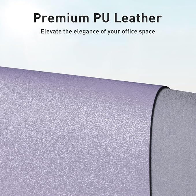 Aothia Faux Leather Desk Mat - Non-Slip PU Leather Desk Blotter, Waterproof Writing Surface, Large Desk Pad for Office & Home (Lavender, 55" x 24") - Image 2