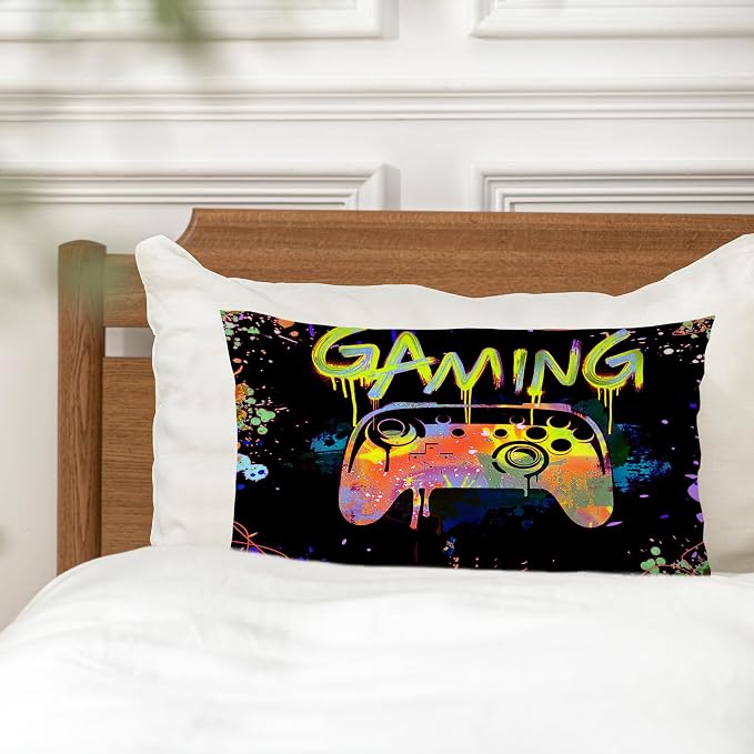 Gaming Pillowcase, Flannel, 12x20 inches, Yellow, Zipper Closure, for Bedroom - Image 3
