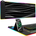 Mouse Pad with Phone Holder, Wireless Charging Desk Mat, RGB Gaming Mousepad Home Office Large Desk Pad with Ultra-Smooth Surface, Non-Slip Base, Waterproof Keyboard Pad,Wavy Black by miroddi