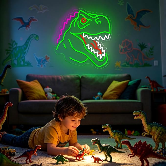 Dinosaur Neon Sign Lights for Wall Decor, T-REX LED Sign for Room and Man Cave Decor, Dimmable Powered LED Signs for Bedroom, Man Cave Party, Birthday Christmas Gift (T-REX Green) - Image 5