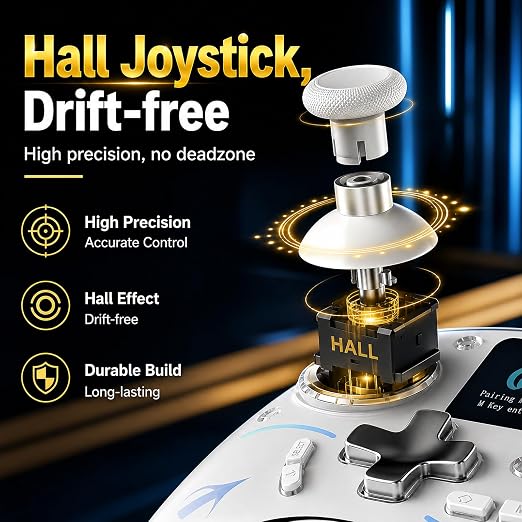 Morostron Wireless Controller for PC and Steam Games, Switch/Switch 2/iOS/Android Compatible, Interactive Screen, Hall Sticks, RGB, 1800mAh, Gold - Image 4