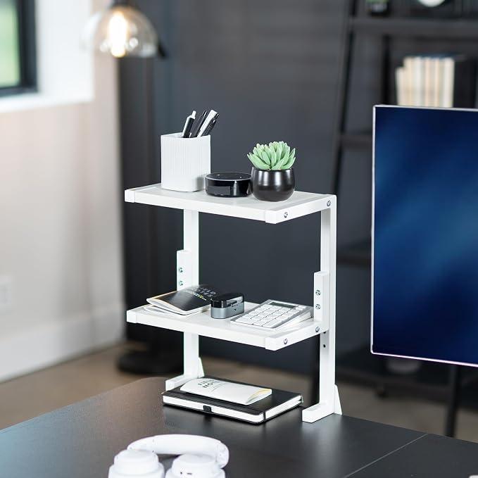 VIVO White Clamp-on 13 inch 2-Tier Desk Shelf, STAND-SHELF2CW - Image 2