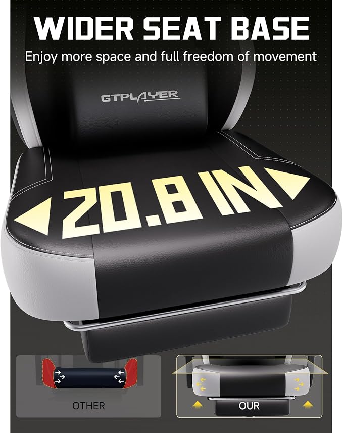 GTPLAYER Big & Tall Gaming Chair, Wide Seat with Footrest, Jet Black | Ergonomic High Back Computer Desk Chair for Adults, Comfort Padded Seat with Lumbar Support Armrests Recliner for Office/Home - Image 6