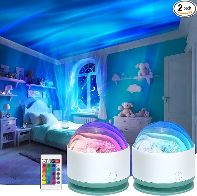 Avkast Northern Lights Projector, Rechargeable 16 Color Aurora Night Light Projector Ambient Lighting with Dimmable & Remote Control for Bedroom Kids Teen Girl Gift Room Decor - 2P by Avkast