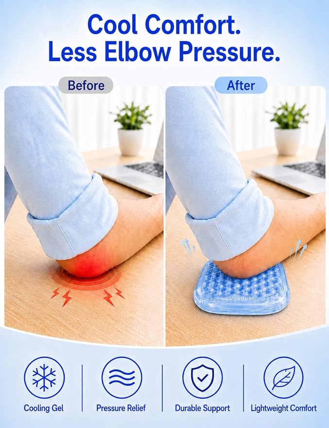 Vaydeer Clear Gel Elbow Pad for Desk, Ergonomic Arm Rest Cushion | Desk Wrist Rest for Keyboard and Mouse, Keyboard Wrist Pad for Computer and Laptop Typing, Gaming and Office Crystal Clear - Image 3