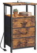 Fixwal Night Stand with Charging Station, 3 Fabric Drawers, Rustic Brown by Fixwal