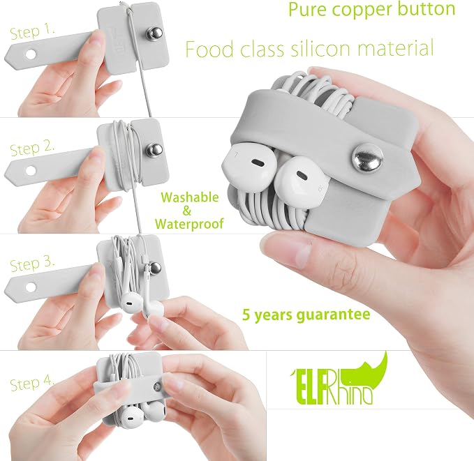 Cord Organizer Earbuds Holder Earphone Wrap Earphones Organizer Headset Headphone Earphone Wrap Winder Cord Manager Cable Winder Gray - Image 3