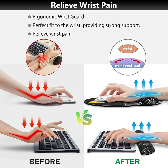 Mouse Pad Black, Ergonomic Keyboard Wrist Rest, Mouse Pad with Wrist Rest - Image 4