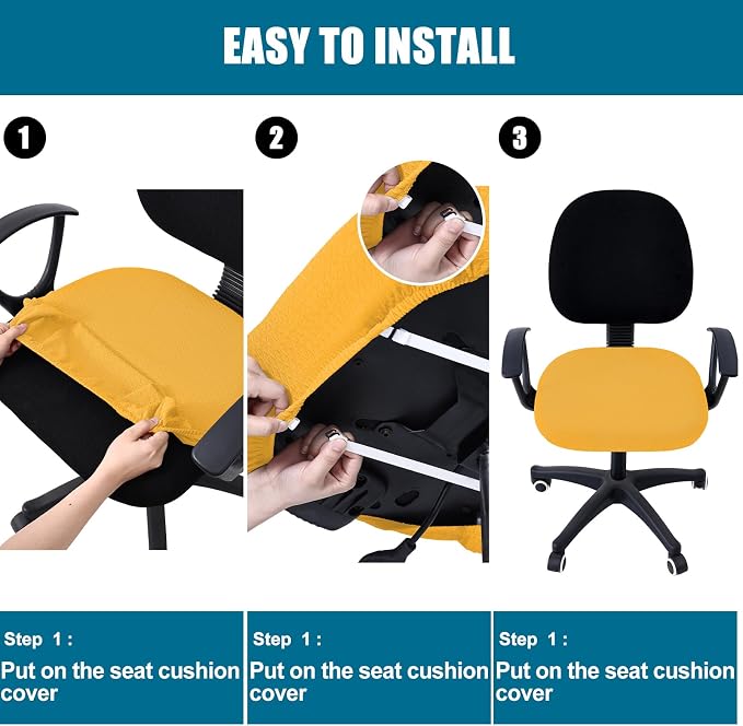 Smiry Office Computer Chair Seat Covers for Desk, Anti-dust Protector | Stretch Jacquard Removable Washable Desk Chair Seat Cushion Protectors, Mustard Yellow - Image 7