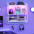HOOBRO Gaming Floating Shelves with LED Lights, 28.7" LED Wall Mounted Shelf, 3-Tier Display Rack for Wall Storage, Floating Rack with Hanging Rod and 6 S-Hooks, for Gaming Room, White WT70DBJ01 by HOOBRO