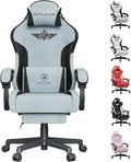 GTPLAYER Gaming Chair, Computer Office Chair Lumbar Support, Linkage Armrests and Footrest, Ergonomic Game Chair for Adults with Extended Backrest, Velvet Fabric, Light Blue by GTPLAYER