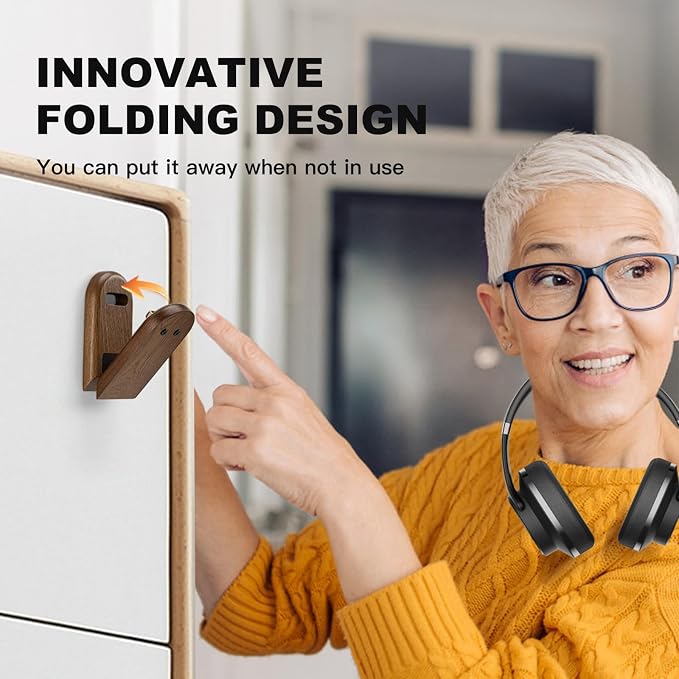 Wood Headphone Hanger Wall Mount Stand，Foldable Headset Holder Hook - Image 3
