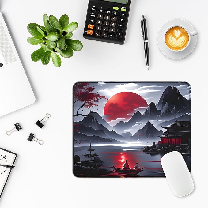 FreeNook Small Gaming Mouse Pad, Anime Black Mousepad with Stitched Edges, Expanded Cool Desk Mat, Japanese Red Moon Keyboard Mat Suitable for Home Office,10.2 X 8.3 Inch - Image 7