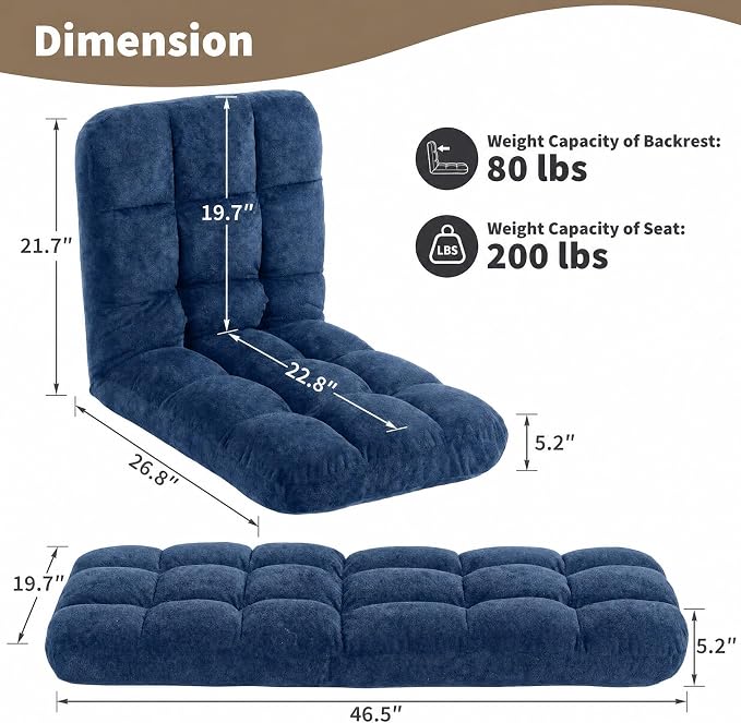 Garvee Folding Floor Chair with Back Support, Cozy Video Gaming Chairs | Adjustable Position, Metal Support Floor Lounger Foldable Lazy Sofa Bed Meditation Chair Foldable Ground Chair for Adult/Kids - Image 2