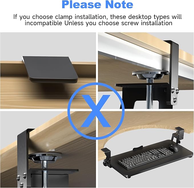 XINLEI Keyboard Tray Under Desk Large C-Clamp 25.6” (30” Including Clamps) x 11.8” Slide-Out Platform Computer Drawer Pull Out Keyboard & Mouse Tray Black DSF4 - Image 5