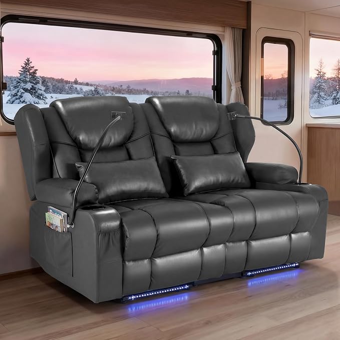 Redlife Power Loveseat Recliner Sofa with Blue LED Base Lights - Image 2