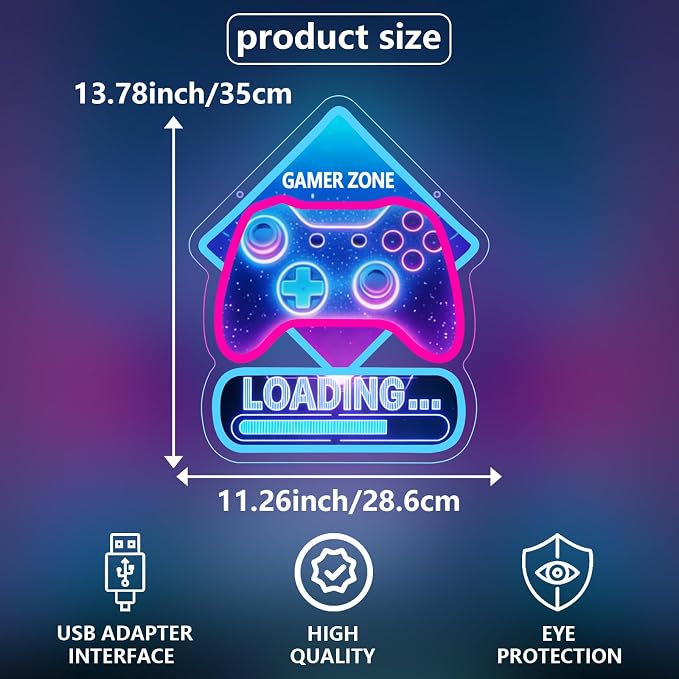 Gamer Neon Sign,Gaming Neon Sign for Boys Room Decor,Game Controller LED Neon Signs for Gaming Room Decor,Game Zone Neon Signs for Game Wall Decor, Cool Gamer Gifts for Teenage Boys,Kids - Image 4