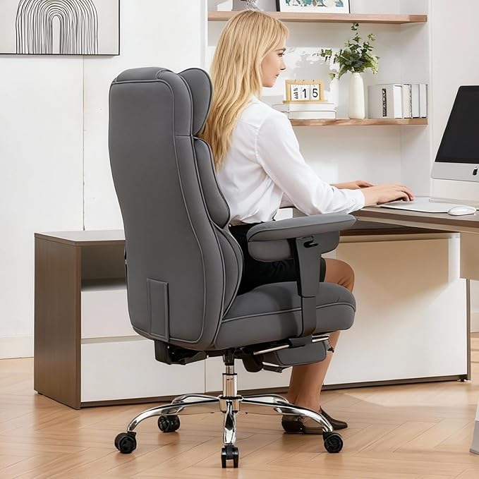 Efomao Executive Office Chair, Bluegrey Fabric Big and Tall Desk Chair | Breathable fabric, pocket spring & foam seat, retractable footrest, 135° recline for computer gaming setup - Image 8