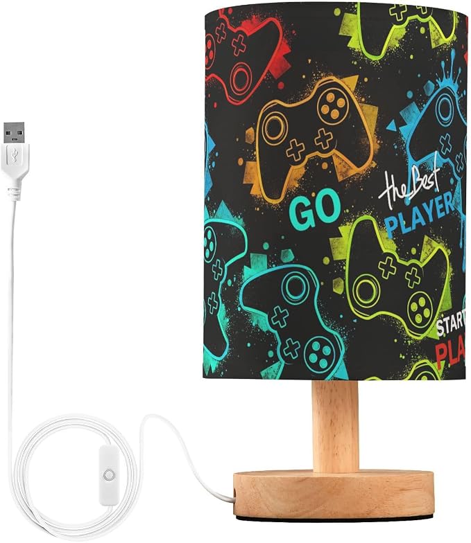 Bedside Table Lamp Video Game Nightstand Lamp with Wood Gaming Gamer Colorful Desk Lamps for Bedroom Living Room Nursery Office Home Decor by Oarencol