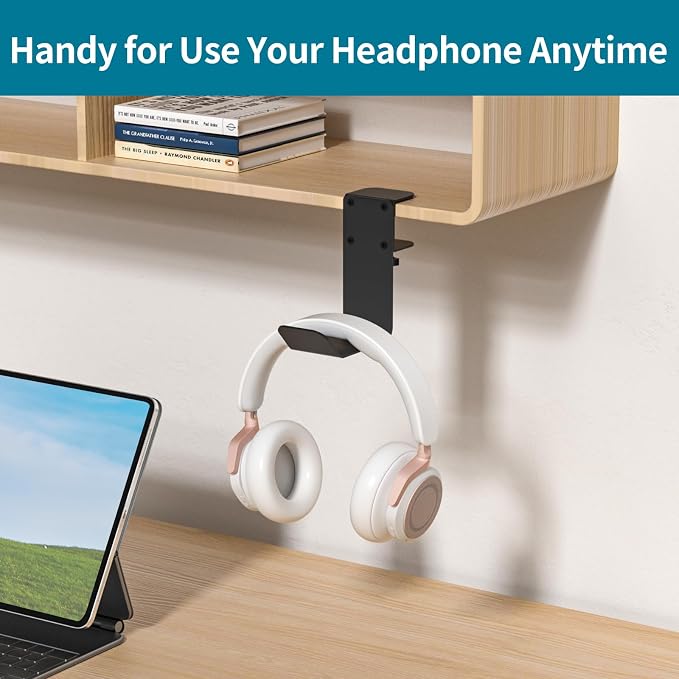 tiebutie Clamp-On Under Desk Headphone Holder/Backpack Hook/PC Gaming Headset Headphone Hanger Mount, Provides a Convenient Place to Hang Headsets or Bags - Image 7