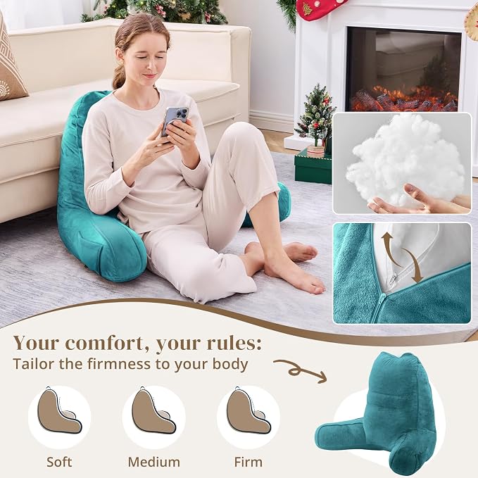 Sasttie Reading Pillow for Bed, Back Pillow for Sitting Up, Teal Blue - Image 3