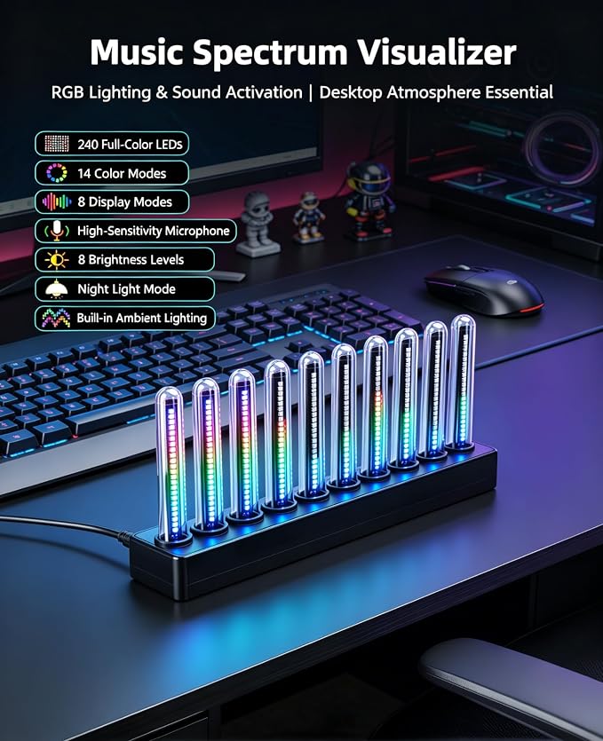 Audio Music Visualizer, Sound Pickup Spectrum Analyzer,Sensing Sound Modulation LEDs Sound Control Light, LED Music Audio Visualizer for Gaming Room Car Decoration, for Ambient Lighting - Image 5