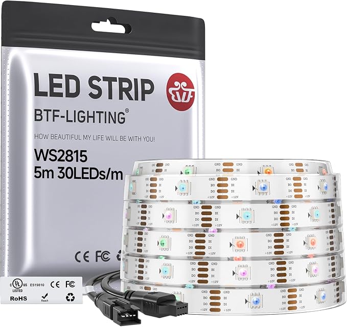 BTF-LIGHTING WS2815 LED Strip Light UL Listed 16.4FT 150 LED DC12V IP67 by BTF-LIGHTING