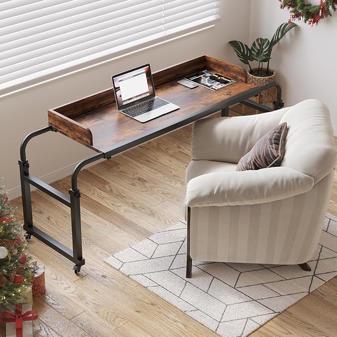 LINGMI Overbed Table with Wheels, Bed Desk Recliner Table(Rustic Brown) by Unknown