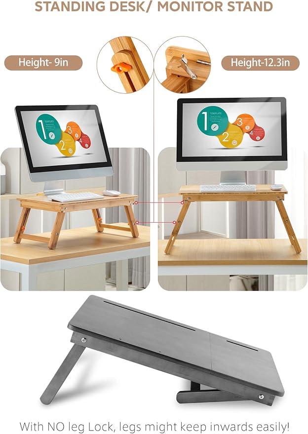 Nnewvante Bamboo Laptop Desk for Bed with Tilting Top, Drawer 21.6 x 13.8In - Image 4
