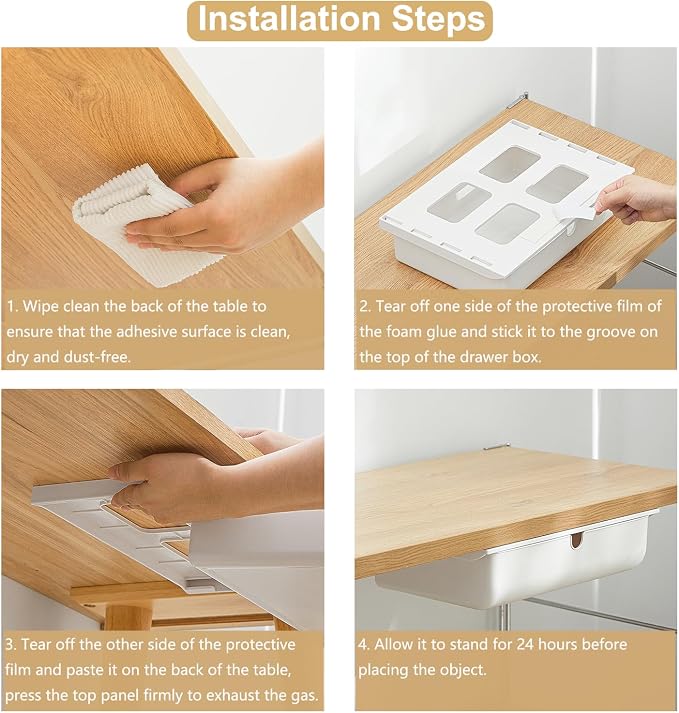 2 Pack Under Desk Drawer, Large & Medium Self-Adhesive Under Desk Organizer, Hidden Under Desk Storage Box Cosmetics Case Stick On Under Table Tray Holder for Cutlery, Office Supplies, Stationery - Image 6