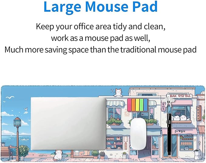 Cute Kawaii Gaming Mouse Pad Desk Pad Anime Street Aesthetics Large Gaming Mouse Mat with Stitched Edges,Non-Slip Waterproof Rubber Base Mous Mat Office Computer Keyboard Laptop Home 31.5"x11.8" - Image 7