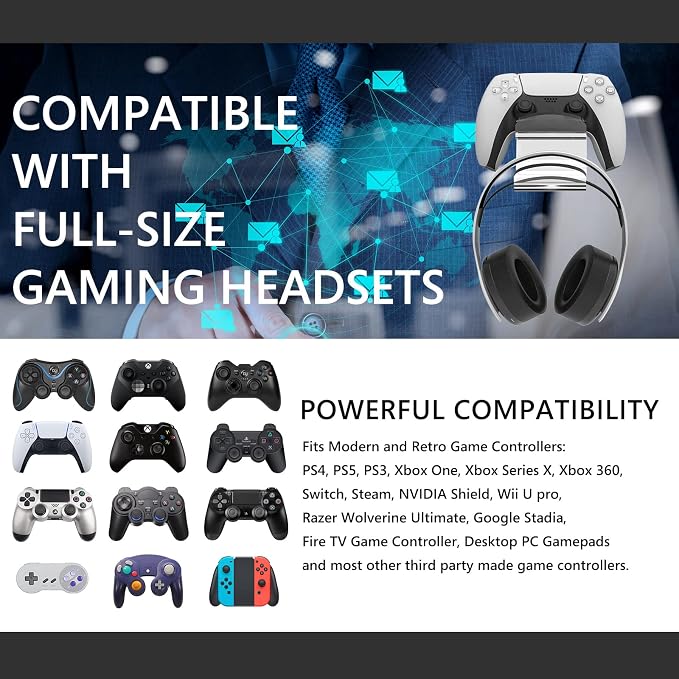 GEEKRIA Wall Mount Controller Holder, Acrylic Headphone & Gamepad Stand, Dual Storage Gaming Hook, Wall Mounted Headset Hanger for PS5 PS4 Xbox Controllers, Space Saving Organizer - Image 5
