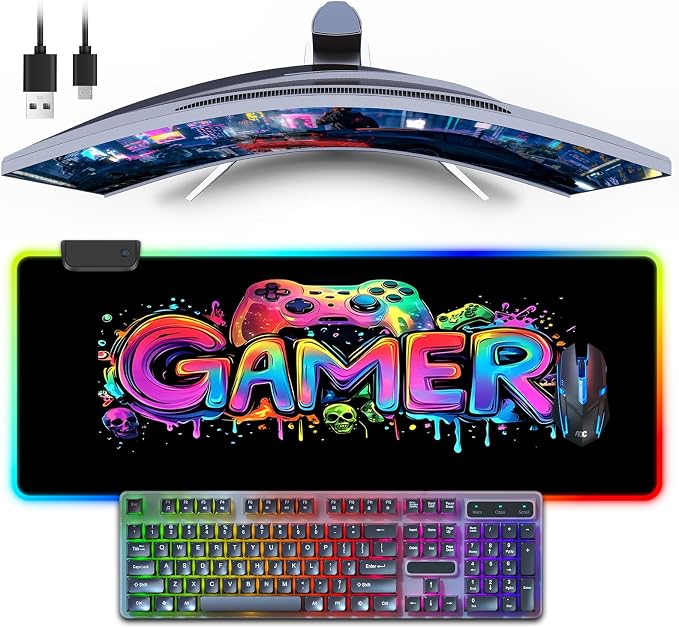 Mouse Pad 31.5 X 11.8 Inches RGB Mouse Mat with 13 Light Modes | Touch Control, Large Gaming Mousepad with Non-Slip Rubber Base for Computer Keyboard by FoBianJie