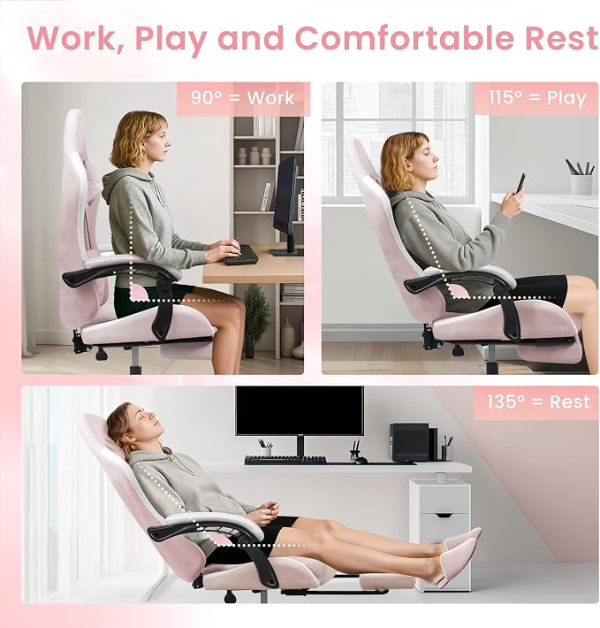 N-GEN GAMING Gaming Chair, Reclining Backrest, Footrest, Fabric, Pink | Ergonomic Design with Reclining Backrest, Linkage Armrests and High-Density Foam, Comfy Seating for Computer or Home Office - Image 6