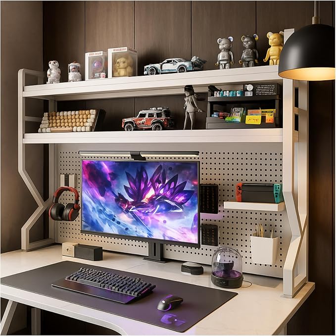 Desktop Bookshelf, Multi-Size pegboard Storage Organizer Rack,Dorm Desk Shelf, Desk Hutch,Office Desk top Storage Rack,Student Desktop Storage,Desk Shelves for top of des(White, 53.1" Lx9.9 Wx39 H by Unknown