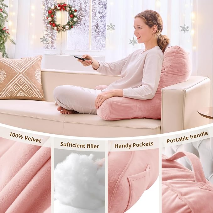Sasttie Reading Pillow for Bed, Back Pillow for Sitting Up, Peach Pink - Image 5