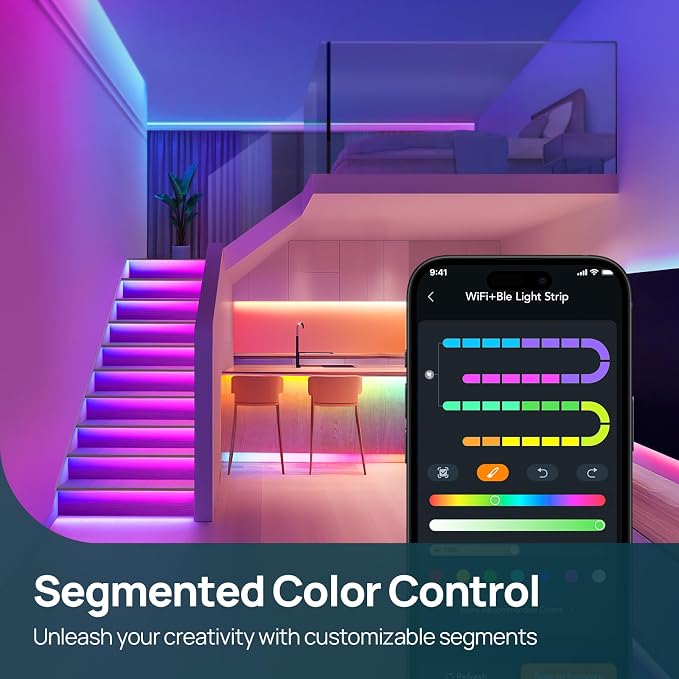 Linkind LED Strip Lights RGB 50ft, Smart Light Strip Work with Alexa and Google Home, App Control Music Sync Segmented Color Changing Led Lights for Bedroom Kitchen - Image 3