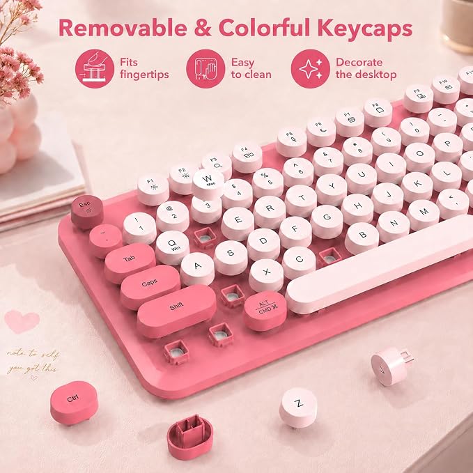 Wireless Keyboard and Mouse Combo, Round Keycaps, Magnetic Wrist Rest, Pink - Image 6