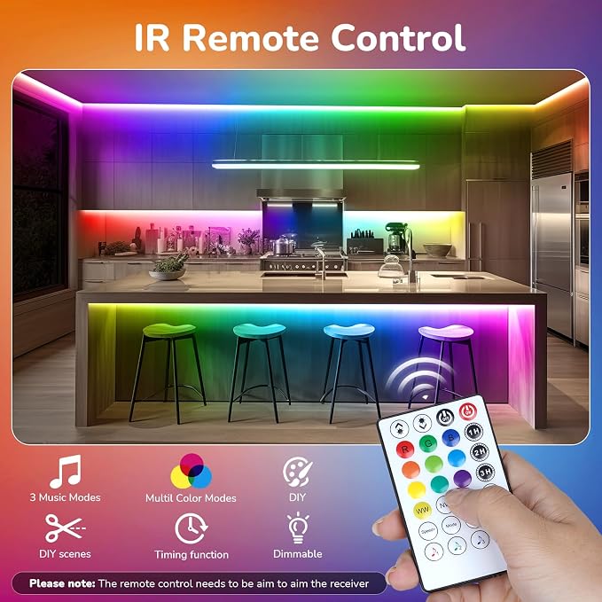 50Ft RGBWW+IC LED Strip Lights, Multi-Colored+3000K-6500K with Remote - Image 6