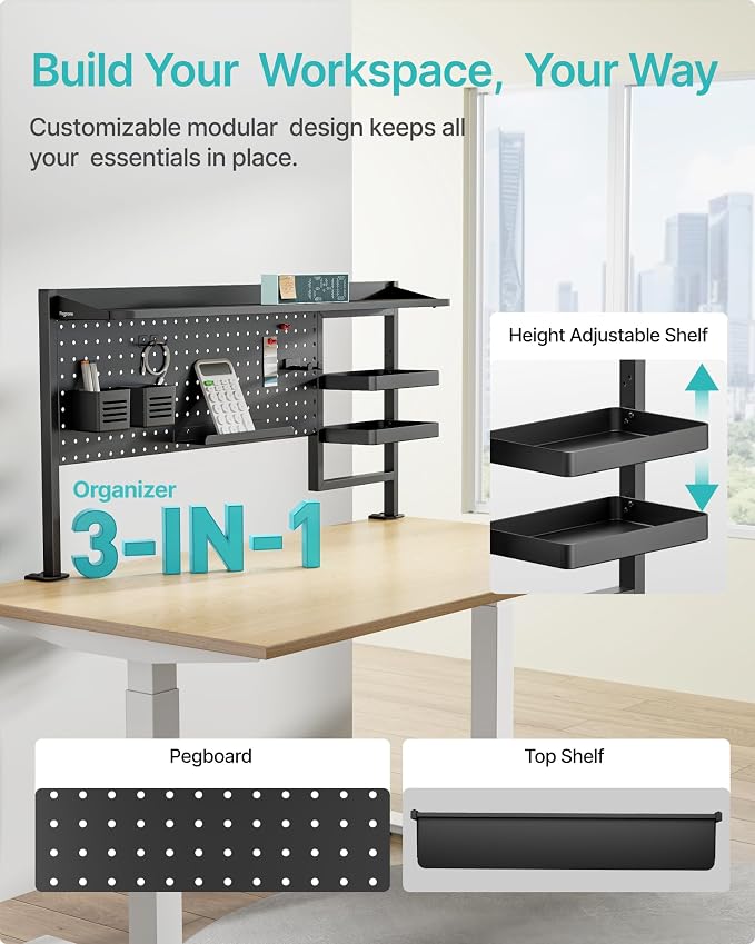 PEGZONE Clamp on Desk Shelf, 44" Desktop Shelving System, Black | with Pegboard and Accessories, Desktop Organizer with 2-Tier Shelf, Desk Pegboard for Office Home Gaming - Image 4
