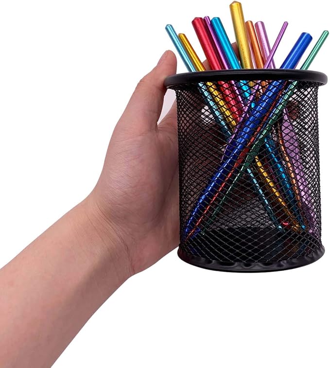 HSYMQ Black Pen Holder Cup for Desk, Pencil Cup Holder, Black Wire Mesh Pen Cup for Desk Office Pen Organizer - Image 7