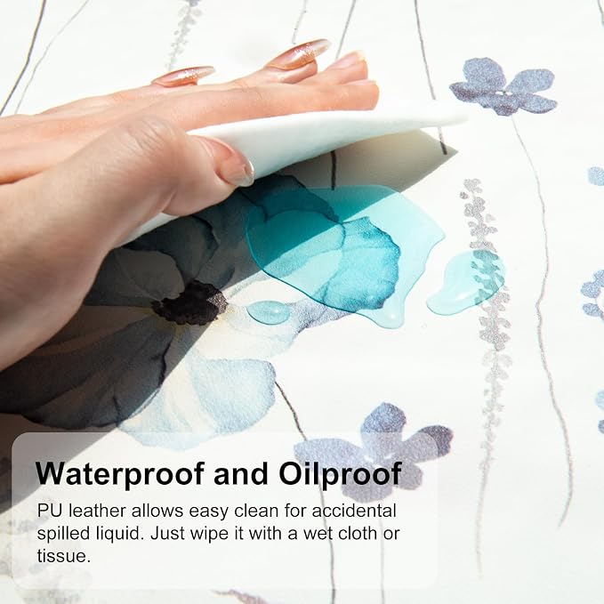 QiyI PU Leather Large Mouse Pad, Office Decor, 31.5" x 15.7", Blue Flowers | Desk Décor Accessories, Extended Size, Waterproof & Easy to Clean, Smooth Surface, Non Slip Desk Organization - Image 3