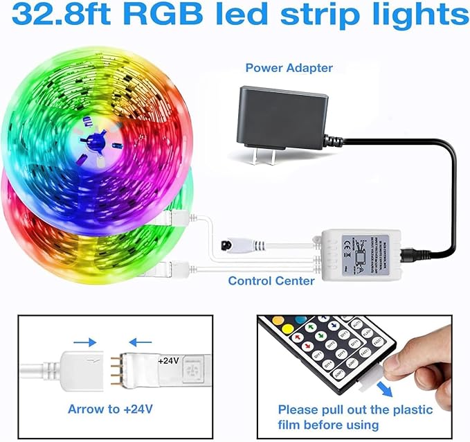 DAYBETTER Led Strip Lights 32.8ft Kit with Remote and Power Supply Color Changing - Image 3