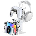 KDD Headphone Stand, Controller Holder & Headset Holder for Desk, Earphone Stand with Aluminum Supporting Bar, Universal Storage Organizer Headphones/Controller/Switch/Mobile Phone(White) by KDD