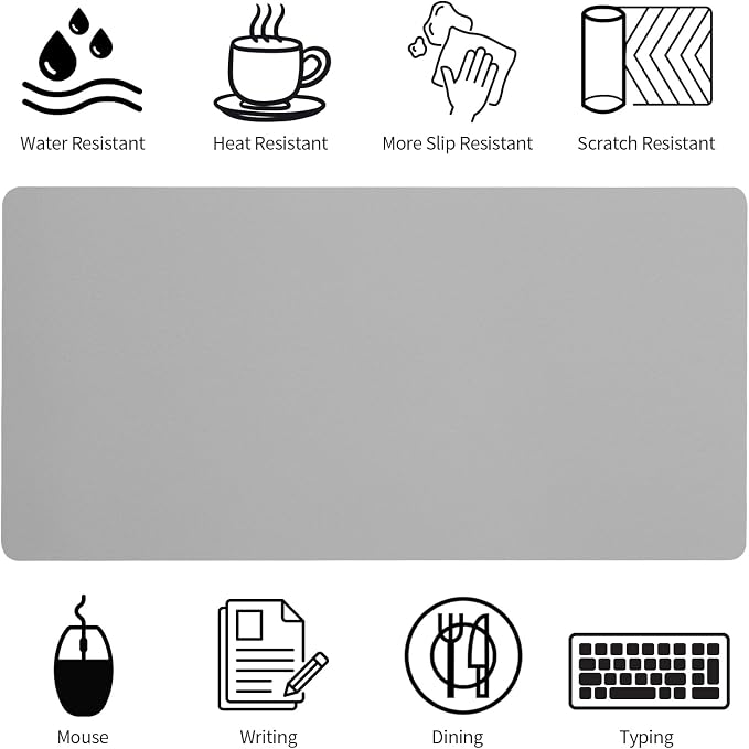 Bloss Large Desk Pad, Grey Desk Mat, Desk Pads on Top of Desks, Computer Mat Non-Slip, Desk Blotter Waterproof, Easy to Clean - Light Grey (31.5 x 15.7 Inches) - Image 3